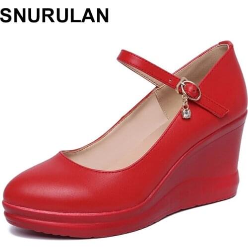 SNURULAN Girls' Leather Shoes New Womens Genuine Leather Platform Shoes Wedges White Lady Casual Shoes Comfortable Female Work