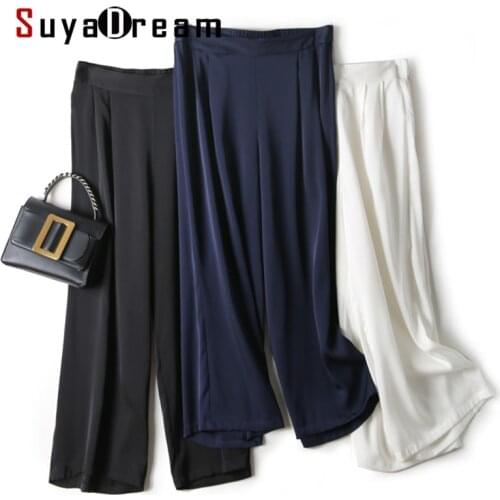 SuyaDream Woman OL Pants 19mm Silk Double Joe Elastic Waist Solid Office Lady Pants 2021 Spring Summer Chic Trousers
