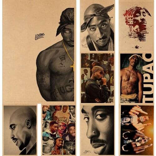 Vintage Posters Kraft Paper Sticker of Legendary Rapper Hip Hop Singer Tupac for Room Wall DIY Bar Cafe Decorative Paintings
