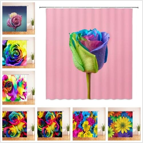 Colorful Flower Shower Curtains Plant rose Floral Pattern Print Bathroom Decor Bath Bathtub Waterproof Polyester Curtain Set