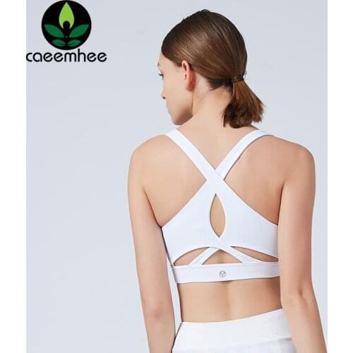 CAEEMHEE Push Up Gym Fitness Bras Hollow Cross Strap Sports Bra Women High Impact Soft Stretchy Nylon Running Athletic Brassiere