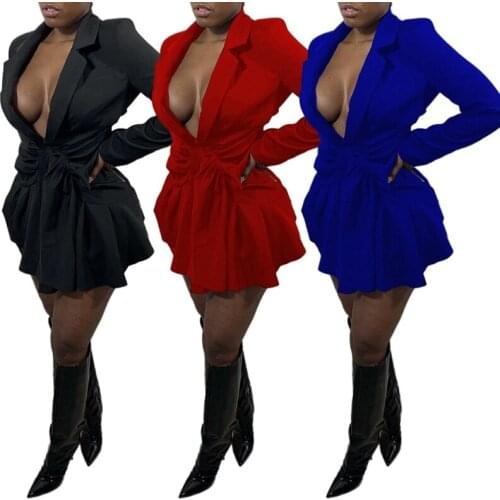 Plus Size 3XL Sexy Deep V Neck Mini Dress Women Autumn Long Sleeve Solid Package Hip Dress Pleated Night Club Dresses