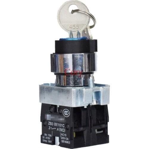 1PC Push Button Switch Key Selector Switch 2 NO 3Position 22mm Mount Hole Momentary/Maintained 10A 600V