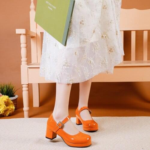 2021 Hot Woman gogo Pumps Square Toe Jelly shoes Classic Shallow PU Leather Party Dress Girls High Heels Womens Mary Jane Shoe