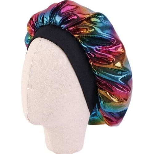 23GD New Fashion Hair Bonnet Satin Silky Big Bonnet for Kids Hair Accessories Children Sleep Headwrap Hat