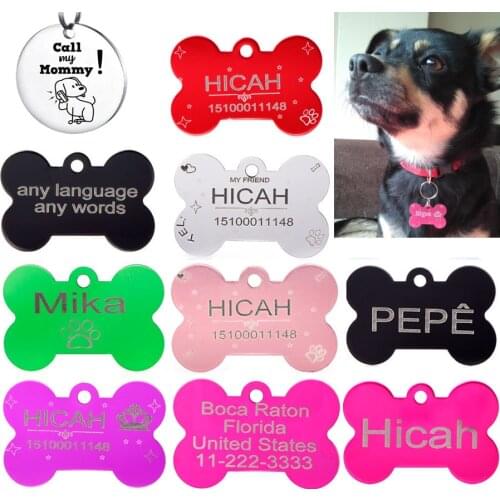 2 PCS/LOT Personalized Dog ID Tags Aluminium Pet Tag For Kitten Cat Dogs Collar Can choose Font Name Tel Sex (In Front and Back)