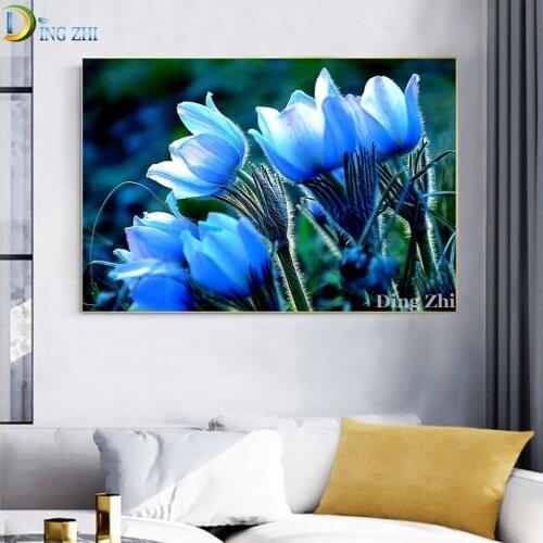5D Diamond Embroidery Sale Beautiful Blue Flowers Diamond Painting Full Drill Square Round Mosaic Rhinestone Decoration Pictures