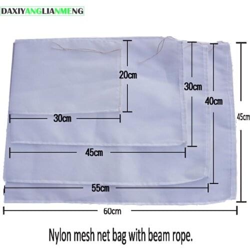 6pcs/lot-4/8/12/20/30/45/60cm nylon mesh Net Beam pocket 6 denses rope filter bags for milk tea wine juice, protection network