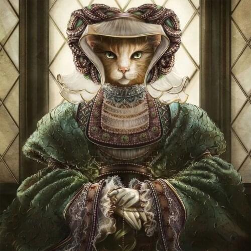 Full Square 5D DIY Diamond Painting Cat cosplay queen Embroidery Cross Stitch rhinestones Mosaic Y1987