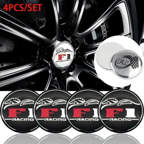 Car Accessories 4pcs 56mm F1 RACING Car Wheel Hub Sticker Center Cap Emblem Sticker For mini Renault Au-di bmw Jaguar Nissan