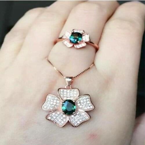 Free Shipping Natural sapphire jewelry set 1pc Necklace,1pc ring Natural sapphire 925 sterling silver