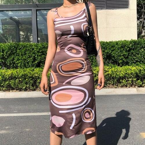 BKLD Digital Print Skinny Midi Dress Women 2021 Stylish Sexy Spaghetti Straps Backless Bodycon Casual High Street Summer Clothes