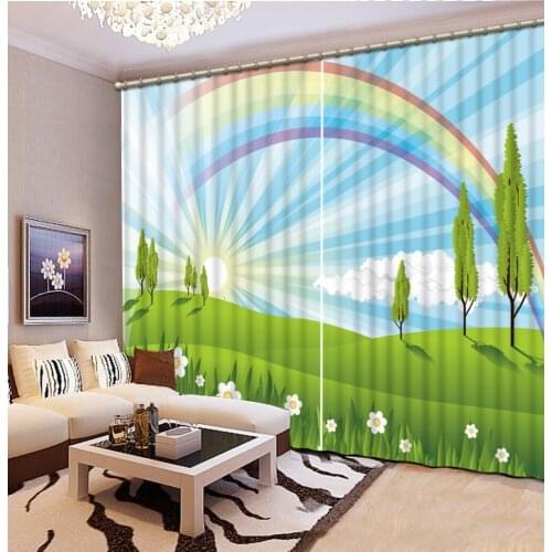 Rainow Curtain Decoration 3D Brief tree Curtains For Bedroom Living room Polyester Room cartoon Curtain
