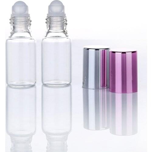 100pcs/lot 5ml Clear Glass Roll On Bottles For Essential Oils Thick Glass Roller Vial Bottle For Travel Cosmetic Container