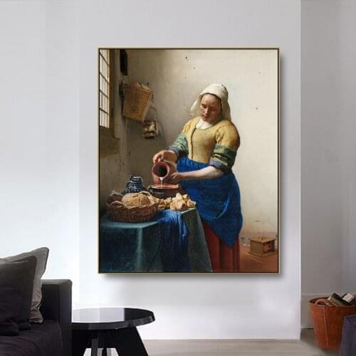 Netherlands Artist Johannes The Milkmaid Canvas Art Paintings Posters and Prints Quadros Pictures for Living Room Home Cuadros