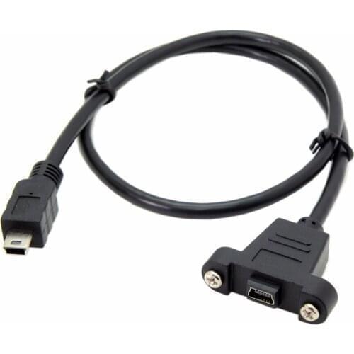 Jimier Panel Mount Type Mini USB 5Pin Male to Female Extension Adapter Cable with Screws 50cm