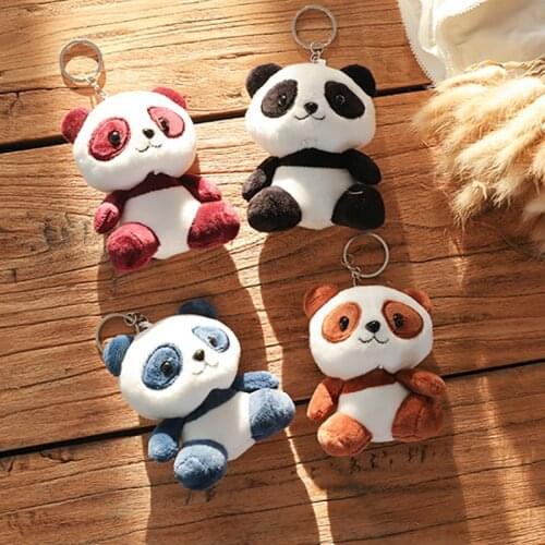 Lovely Panda Animal Dolls 10CM Baby Plush Toys 4 Colors key chain ring Pendant Plush Toys Kids Gift