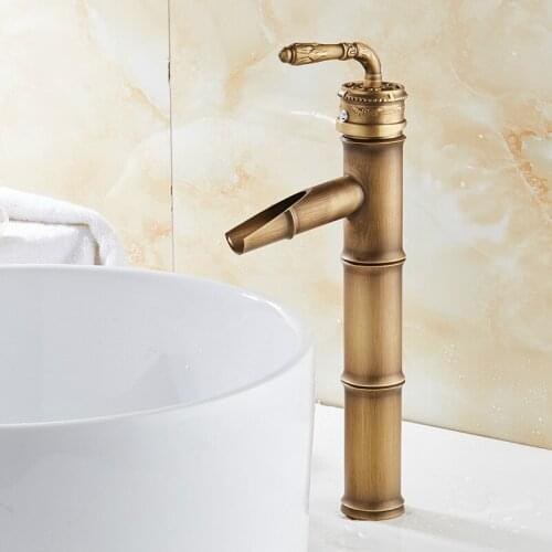 Brass Faucet Bathroom Bamboo Waterfall Faucet Hot And Cold Mixer Taps Retro Single Handle Antique Deck Mounted Sink Taps