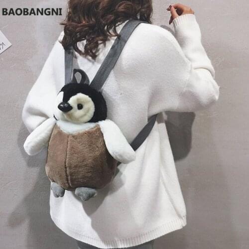 Cute Penguin Plush Backpack For Girls Khaki Penguin Plush Shoulder Bag Birthday Best Gift For Girls Soft Small Bag
