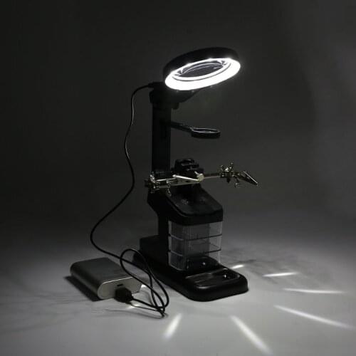 Multifunctional 3X/4.5X/25X Welding Magnifying Glass LED Light Auxiliary Clip Loupe Desktop Magnifier Soldering Iron Repair Tool