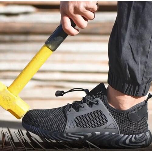 Mens fashion anti-chemical slip safety work shoes steel toe cap puncture-proof boots lightweight breathable sports shoes