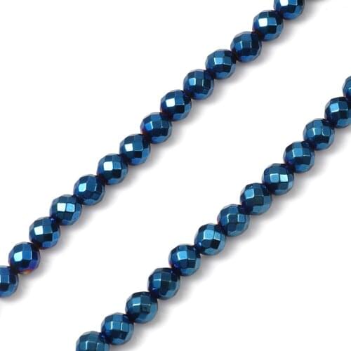 Grade A 6mm Hematite Natural Beads Round Blue Faceted Loose Spacer Beads DIY Making Jewelry Gifts,1Strand (Approx 65 PCs/Strand)