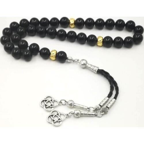 Natural Onyx 33 66 99 beads Tasbih Mans Black agates with Golden Spacer beads new bracelets on hand misbaha accessories Jewelry