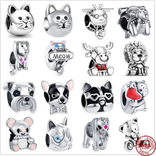 New Original Silver Animal Lion Bear Dog Cat Charm Bead fit Pandora charms silver 925 beads Bracelet for women DIY Jewelry Gift