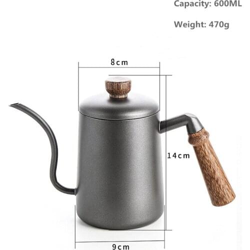 New Design 600ml Stainless Steel Long Mouth Coffee Kettle Handle Drip Coffee Pot With Lid Spout