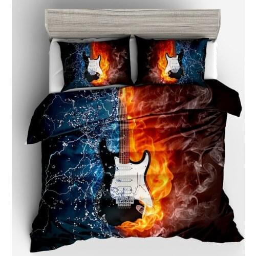 Duvet Cover Ice fire music electric guitar simple wind 2/3pcs British Style Family student dormitory Quilt cover pillowcase