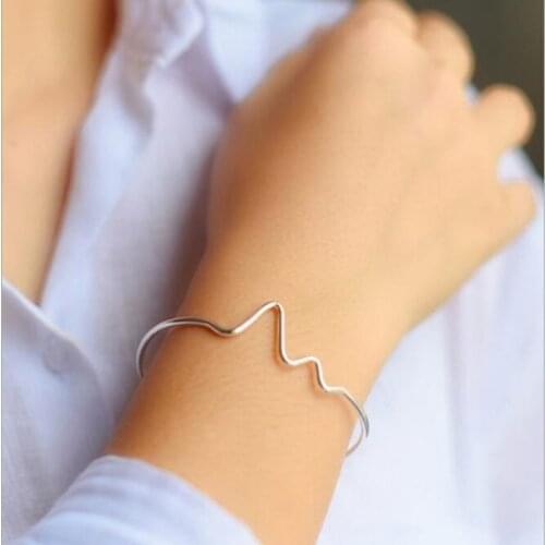 Hot Popular Exquisite 925 Sterling Silver Jewelry Bracelets Personality Heartbeat Lightning Curve Female Open Bracelets SB68