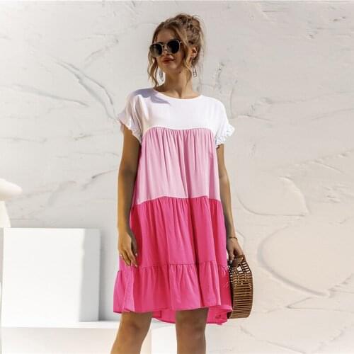 Casual Womens Dresses 2021 New Color Patchwork Summer Dress Women Loose Mini Beach Dress Tunic Vestido De Mujer Robe Femme