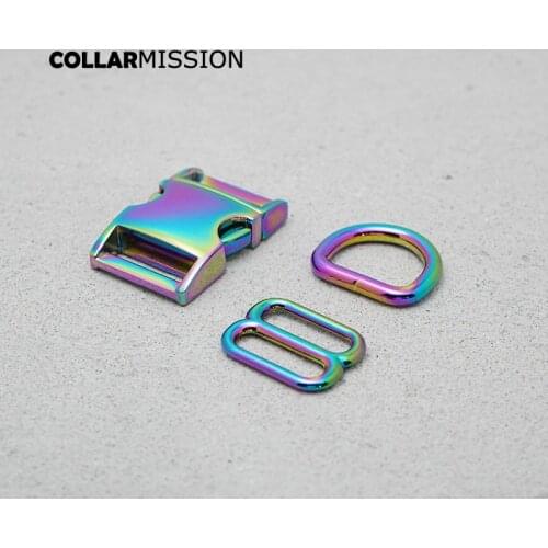 20mm Rainbow Metal Plated Buckle (Metal Buckle+ Adjust Buckle+ D Ring) For Backpack Webbing Accessory DIY Handmade Pet Collar