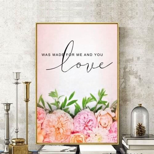 Pink Rose Flower Green Leaf Nordic Poster Love Letter Art Posters And Prints Wall Art Canvas Painting Unframed