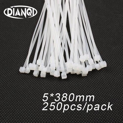 250pcs 5mm*380mm 3.5mm Self locking Nylon Cable Ties White color Plastic Zip Tie wire binding wrap straps UL Certified