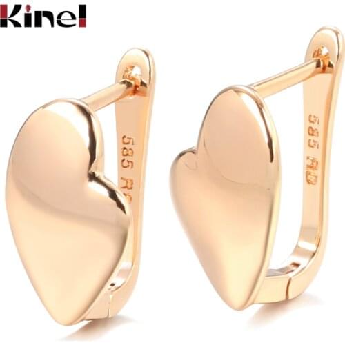 Kinel Hot Fashion Glossy Dangle Earrings 585 Rose Gold Simple Heart Earrings For Women High Quality Daily Fine Jewelry