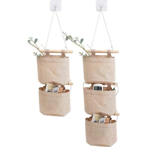 Cotton Linen Fabric Closet Washable Hanging Storage Bag with 5 Pockets over the Wall Door Organizer for Room Bathroom