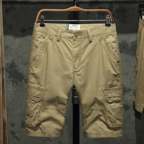 Summer Mens Multi Pocket Shorts Loose Large Size 2021 Mens Casual Shorts Solid Color Knee Length Pants for Men