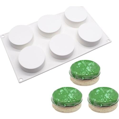 Silicone Mousse Cake Molds 3D Bakeware DIY Mould, 6 Holes Cylinder