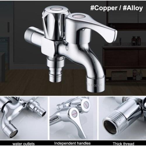 Faucet Wall Mounted 1 in 2 out Dual Handles Bathroom Water Tap Washing Machine Mop Pond Faucet