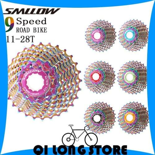 SMLLOW 9 Speed 11-13-15-17-19-21-23-25-28T Road Bicycle Colorful Cassette Freewheel Chrome-Molybdenum Steel Flywheel Rainbow
