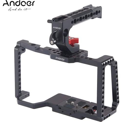 Andoer Camera Cage Video Stabilizer For Blackmagic Pocket Cinema Camera 4K/6K BMPCC 4K 6K with Top Handle Grip Quick Release