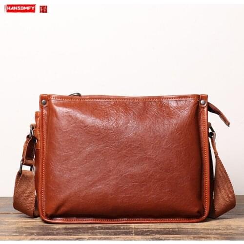 New Soft brown leather mens shoulder bag head layer cowhide male Diagonal messenger bag large capacity soft leather ipad bags