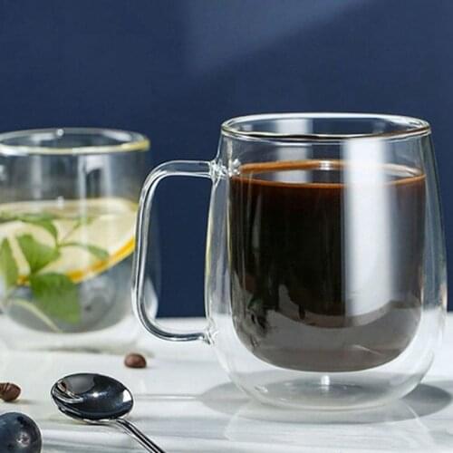 Hot 250/350ML Heat-resistant Double Wall Glass Cup Beer Coffee Cups Handmade Transparent Drink Mug Tea Mugs Drinkware