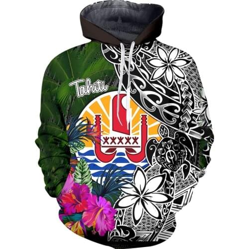 Tahiti Tribal Flower Turtles Polynesia 3D All Over Print Hoodie Man Women Harajuku Outwear Pullover Sweatshirt Casual Unisex