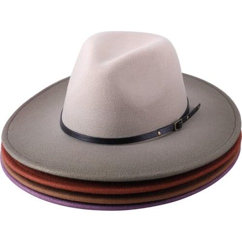 Women Men Vintage Felt Hat With Wide Brim Gentleman Elegant Gradient For Lady Winter Jazz Caps