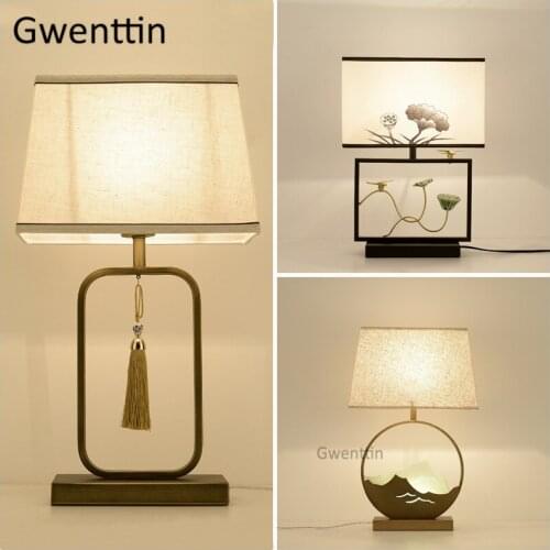 Chinese Style Vintage Table Lamp Led Fabric Stand Desk Light Fixtures for Living Room Bedroom Bedside Hotel Home Decor Luminaire
