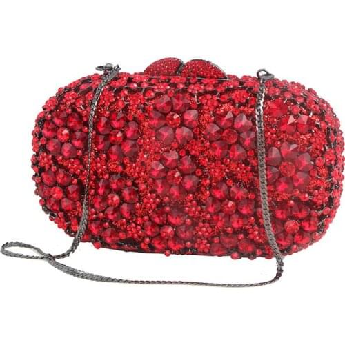 XIYUAN Women Crystal Bags Evening night Purse Metal Hardcase Bridal Diamond Handbags Wedding Party Minaudiere Handbag Clutch red