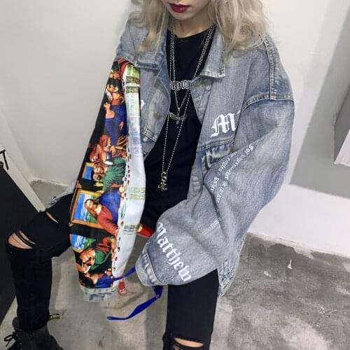 Classical Oil Painting Graffiti Loose BF Couple Denim Jacket Women Jeans Jacket Spring Coats 2021 Female Chaqueta Mujer NZY52