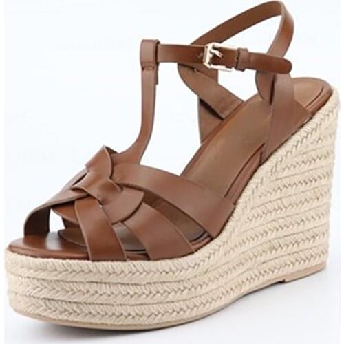 LAIGZEM Women Platform Wedges Sandals Strappy High Heels Pumps Handmade Summer Height Increase Shoes Woman Big Size 38 40 42 43